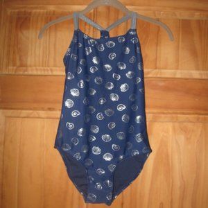 5/$30 Girls SO Navy Blue with Silver Seashells One Piece Swimsuit